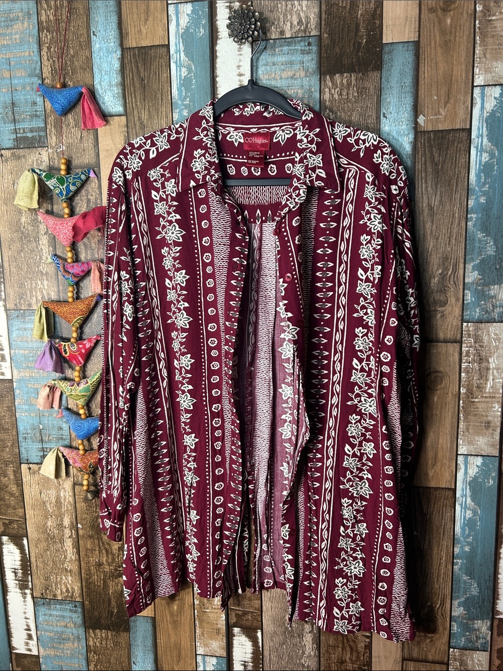 CC Hughes Burgundy and Cream rayon Printed Button-Down Shirt